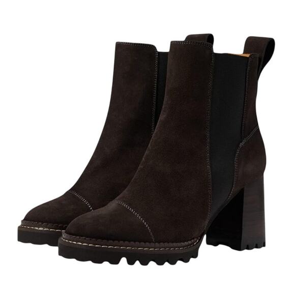 See by Chloe Womens Mallory Ankle Boot EU 37.5 US 7.5 Grey Calf Suede NIB - Picture 3 of 13